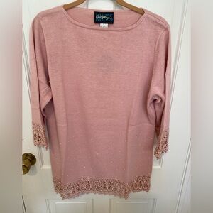 Carol Patterson Pink top with lace trim L